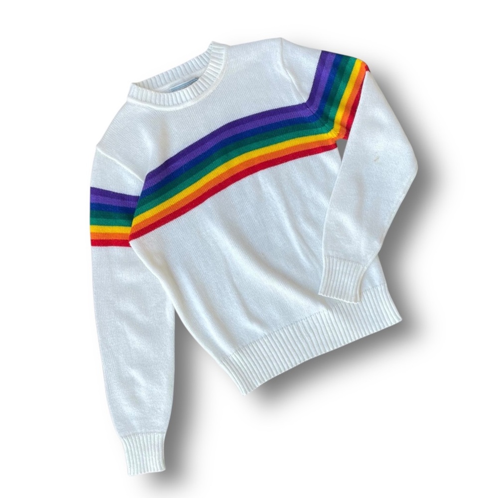 Vintage White Rainbow Stripe Crewneck Sweater